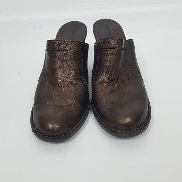 BORN Leather Clogs Heels Boots Slides Size 8 Brown High Heels - Picture 3 of 7